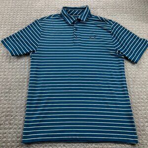 Under ARMOUR UA The Playoff Polo Golf Shirt Men Medium M Blue Green Striped